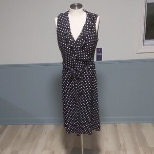 Chaps Navy Polka Dot Midi Dress